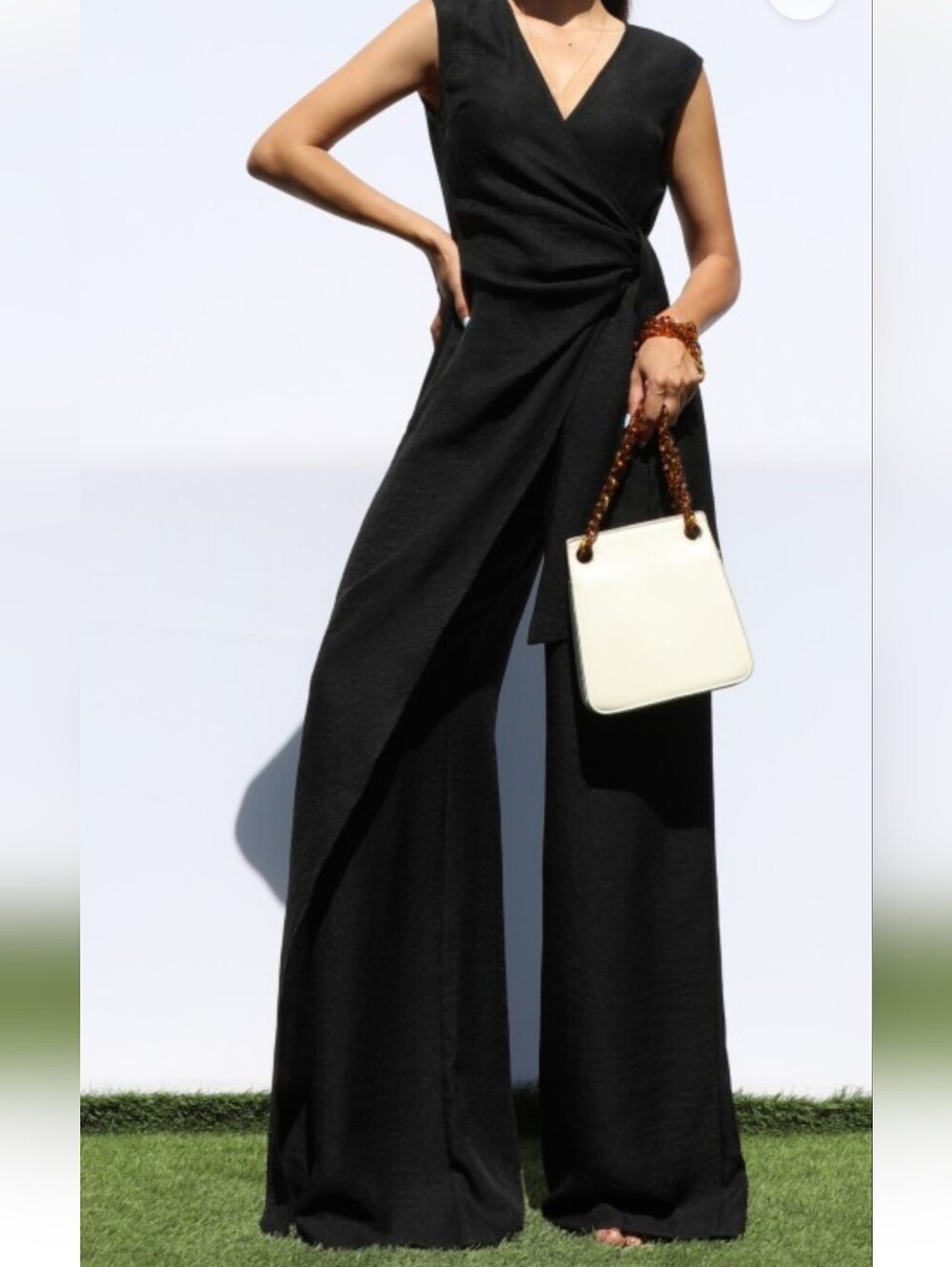 Sleeveless Black Wrap Wide-Leg Jumpsuit NWT